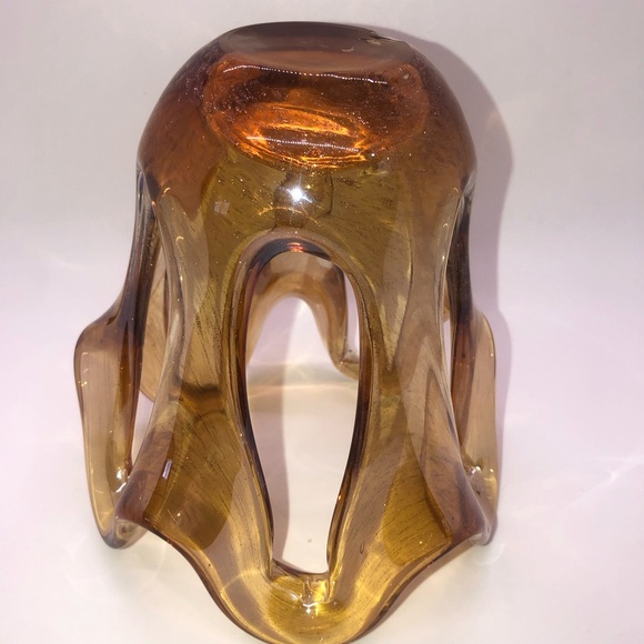 Murano Amber Glass Sculpture Bowl Mid Century Modern 7” H 6” W - Picture 6 of 9
